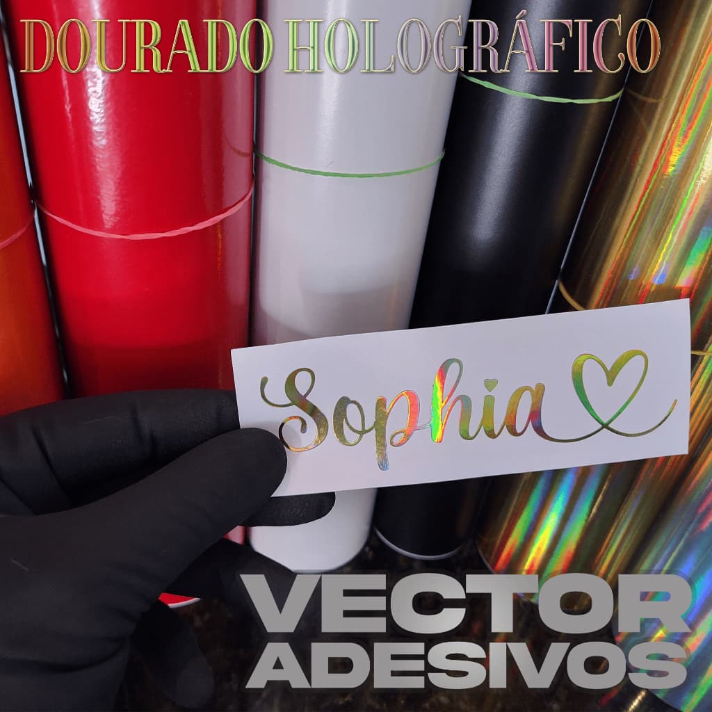 Adesivo Nome Personalizado Holográfico Metálico Refletivo Cores Especiais