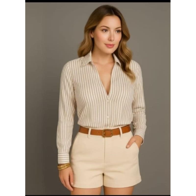 Blusa Feminina Camisa Social Feminina Listrada Camisa Social Manga Longa Crepinho