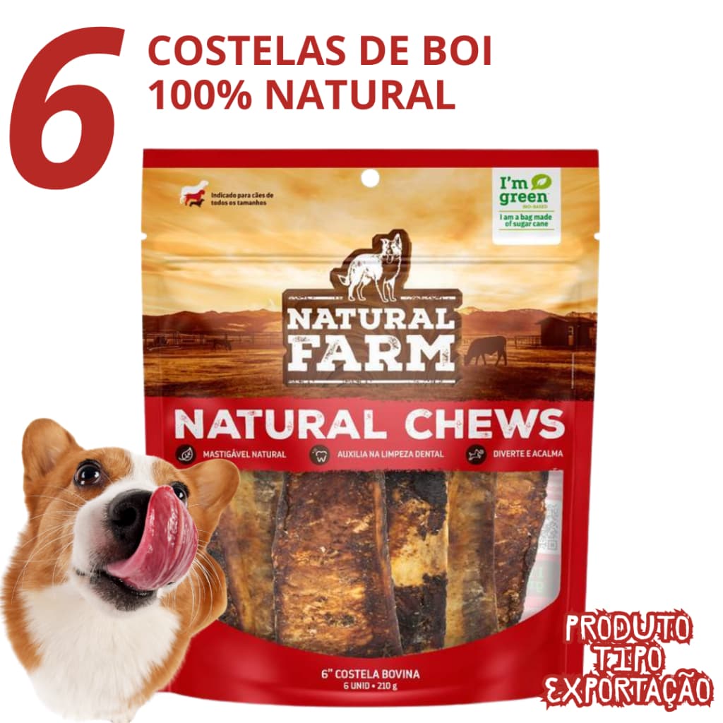 Costela Bovina 6un Defumada Petisco Natural Para Cachorro Cães Pet Natural Farm 6un Deliciosa