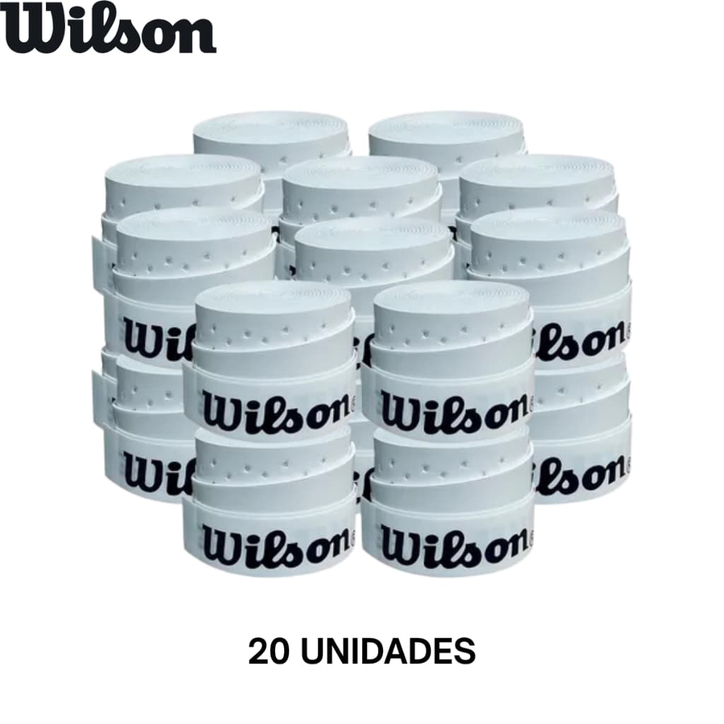 Kit 20 Overgrips Wilson Perfurado Branco - Grip Para Raquetes de Beach Tennis, Tênis e Padel