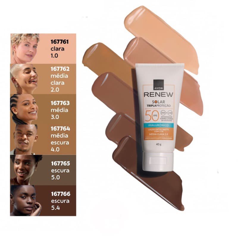 Protetor Solar Facial Renew FPS 50 com cor Avon