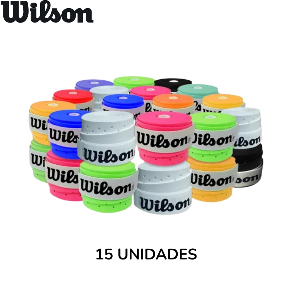 Kit 15 Overgrips Wilson Perfurado Cores Aleatórias - Grip Para Raquetes de Beach Tennis, Tênis