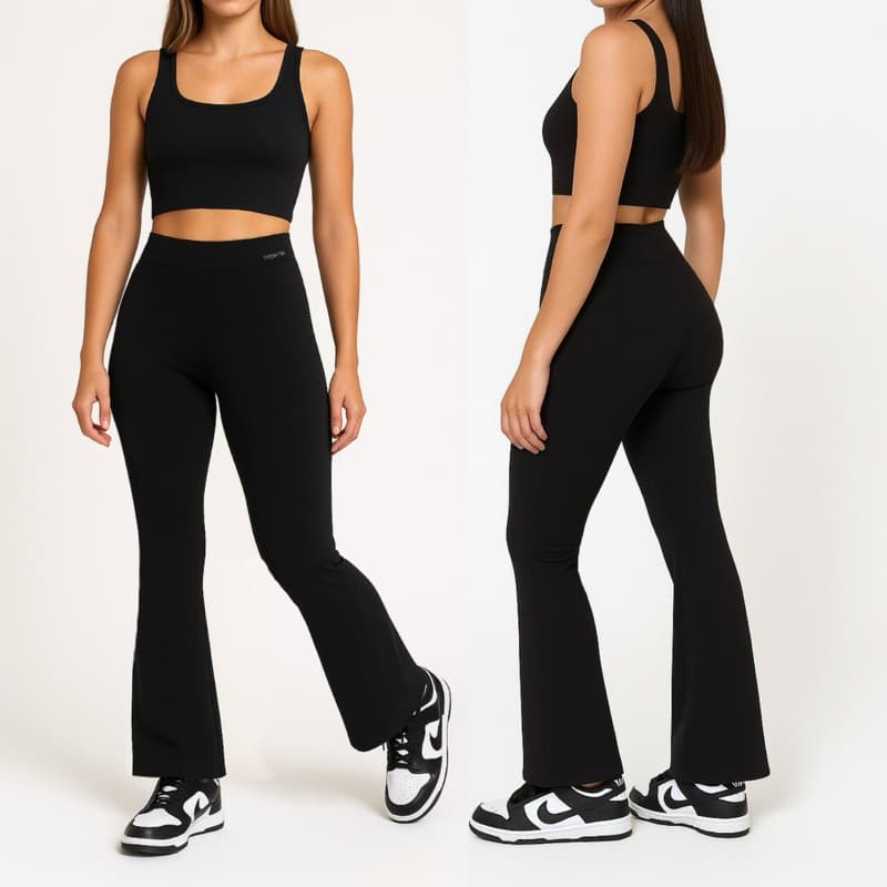 Calça Flare Feminina Cintura Alta Preta Justa Casual Elegante Confortável
