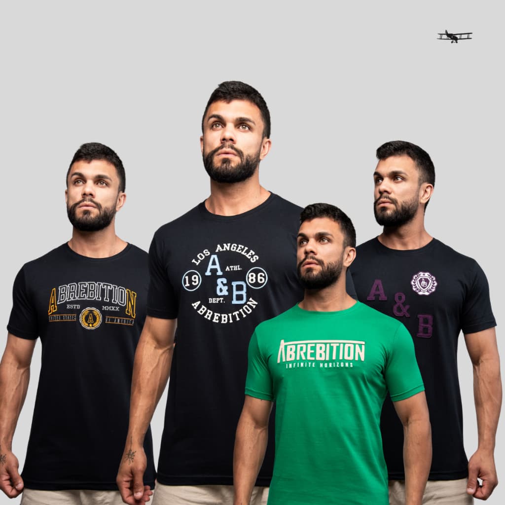 Kit 4 camisetas Masculinas Bordadas