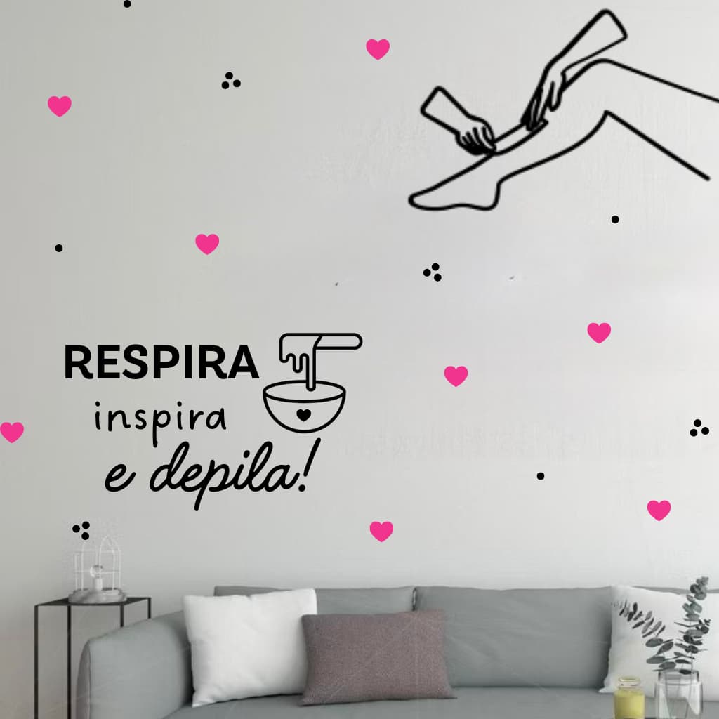 Adesivo de parede studio depilação frases respira inspira depila completo