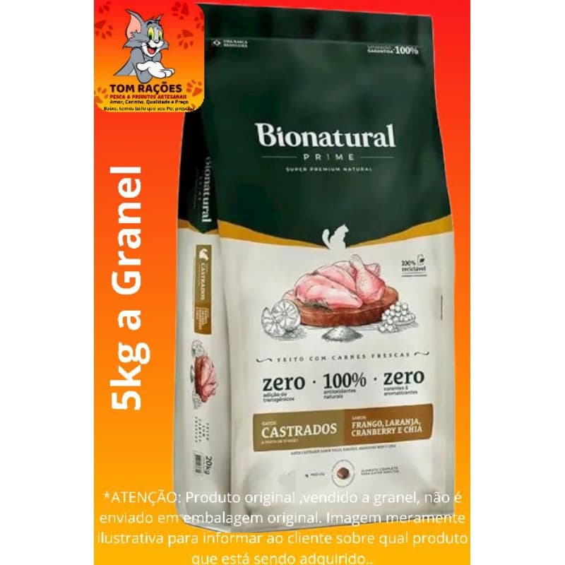 5kg Granel, BIONATURAL PRIME GATOS CASTRADOS FRANGO, Super Premium, Ração para gatos, um produto Special Dog Company.