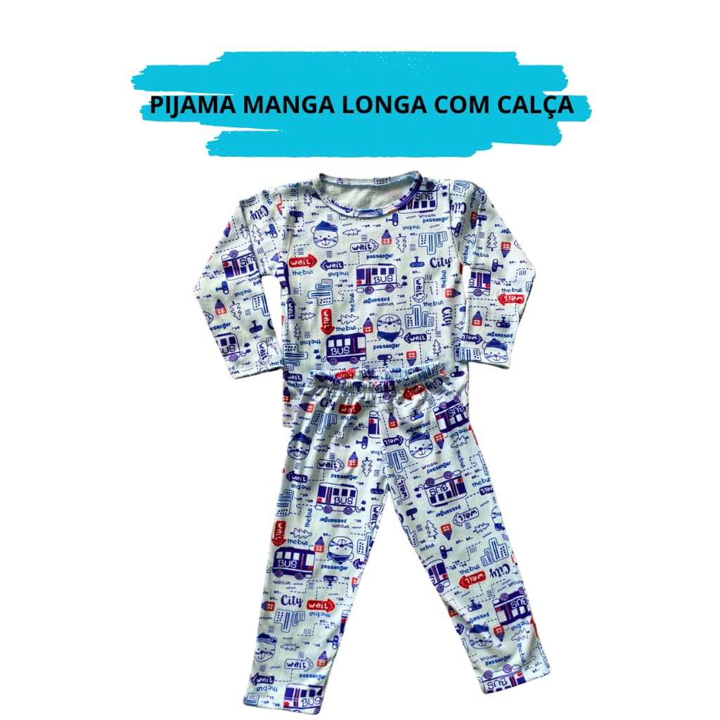 Pijama Infantil Masculino Manga Longa 100% Algodão – Tamanhos 2 ao 16 leve e confortável