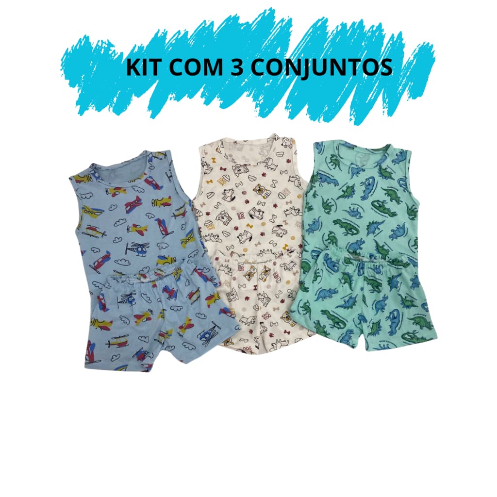 Kit 03 Pijama Regata Masculino Infantil Menino 02 Ao 16 100% Algodão