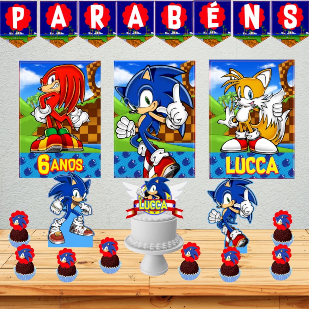 KIT FESTA SONIC - SÓ UM BOLINHO - TOPO DE BOLO - MESVERSÁRIO SONIC