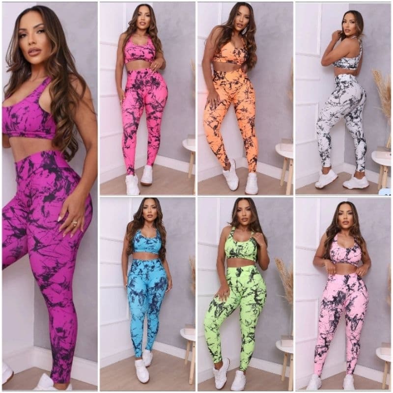Roupa de academia feminina calça legging Tie Dye yoga treino fitness