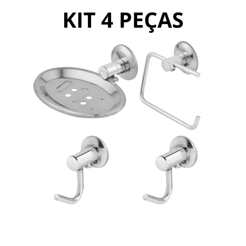 Acessorios para Banheiro Kit 4 Peças Cabide 1 Gancho Porta Sabonete Inox Suporte para Papel Higienico