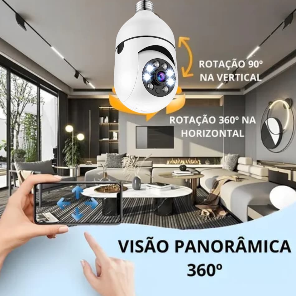 Câmera Ip Lâmpada Wifi Full Hd Visão Noturna Bivolt Inteligente HD IP WiFi 360° Sensor de Presença