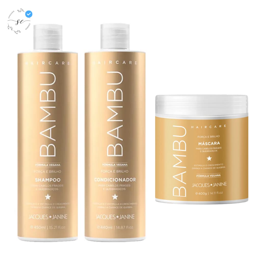 Anti-Queda Shampoo + Condicionador + Máscara Para Fios Quebradiços e Finos - Bambu Jacques Janine