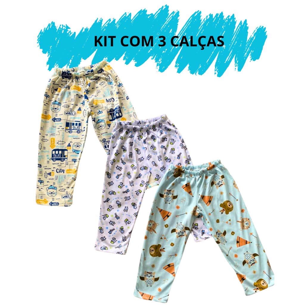 Kit 03 Calça Masculina Avulsa De Pijama Infantil Menino 02 ao 16 100% Algodão