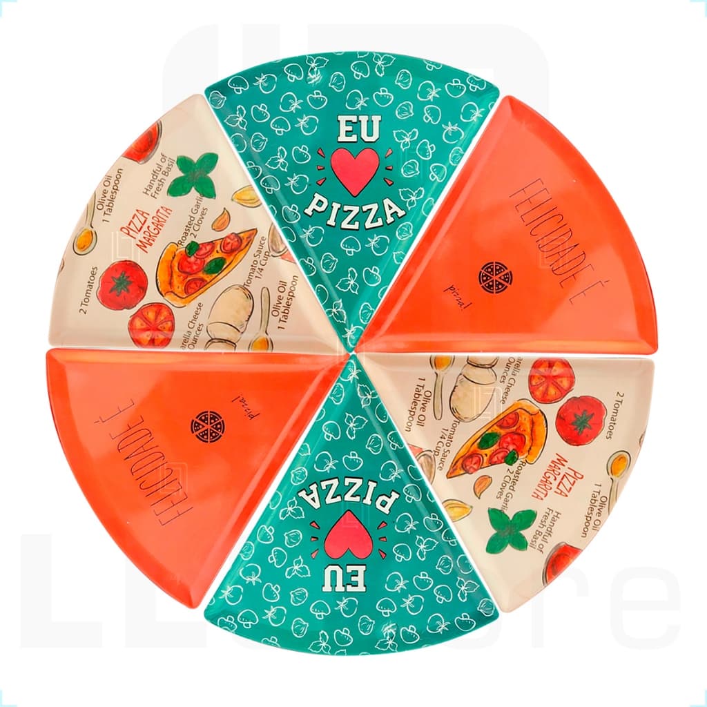 Kit com 6 Pratos Para Fatia de Pizza Triangular Plástico Forma De Fatia Diversas Estampas Divertidas