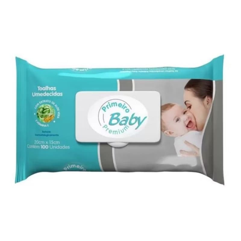 Toalha Lenços Umedecidos Primeiro Baby Premium C/100 Unidades Sem Alcool Macio Aloe Vera Vitaminas