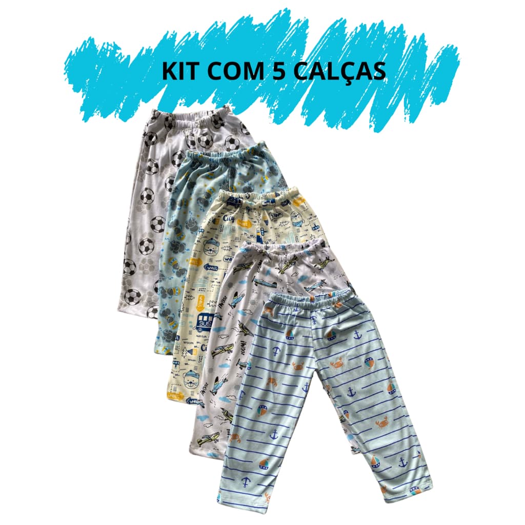 Kit 05 Calça Masculina Avulsa De Pijama Infantil Menino 02 ao 16 100% Algodão
