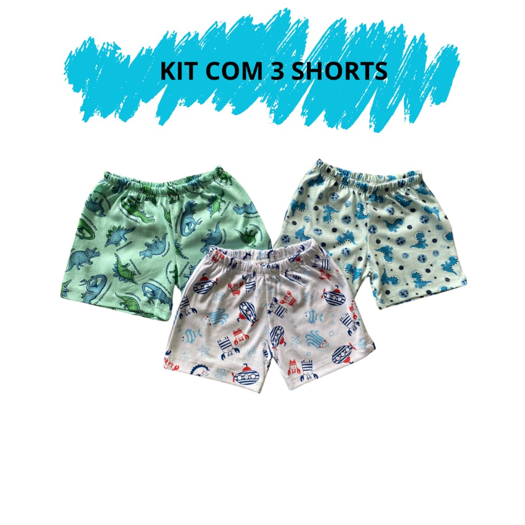 Kit 03 Shorts Masculino Avulso De Pijama Infantil Menino  02 ao 16 100% algodão
