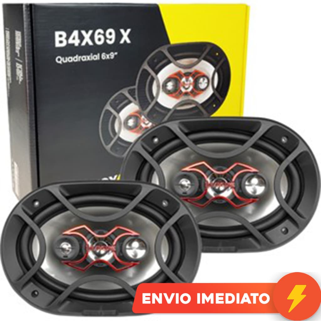 Par 2 Alto Falante Bravox Quadriaxial 6x9 Polegadas B4X69X 140WRMS com Adaptação para Carros Tunados