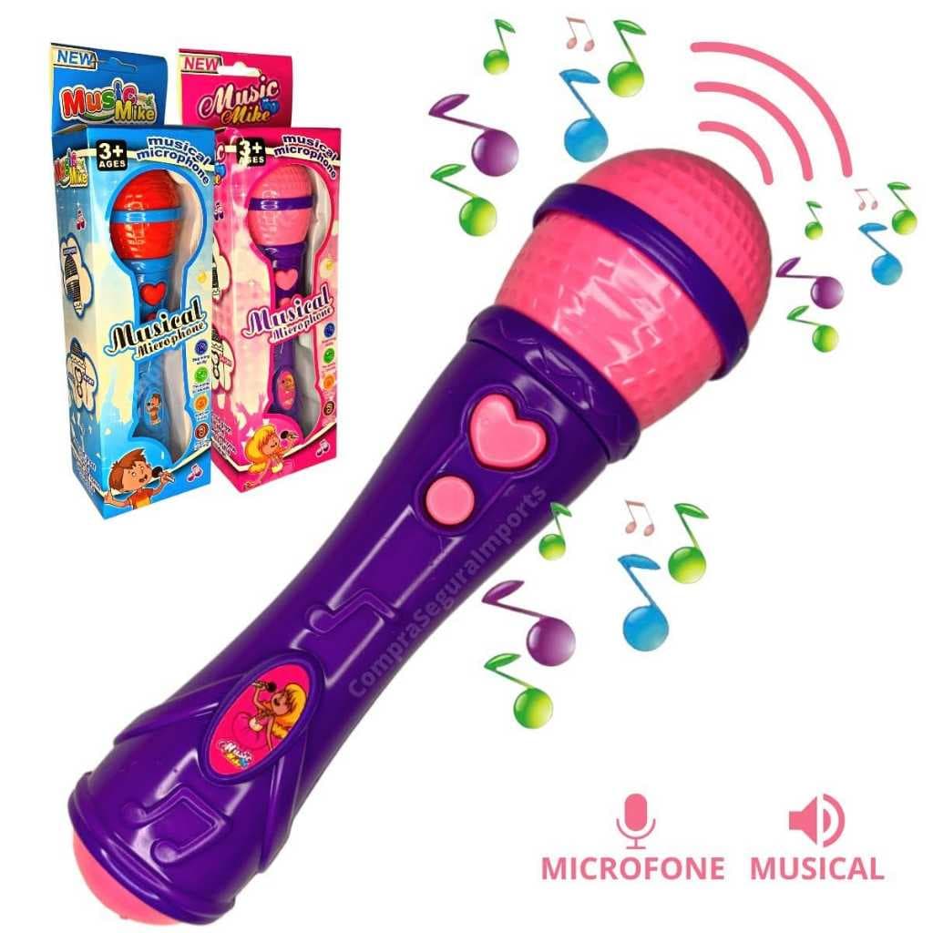 Microfone Infantil Sai A Voz Musical Brinquedo Cantor Rock