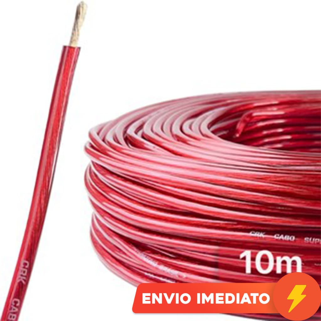 Cabo Bateria 6mm 10m 100% Cobre Automotivo Fio Alimentação Automotivo Para Alto falante Módulo Força CRK Technoise