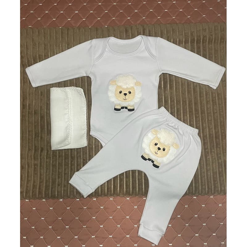 Conjunto de Bebê Unissex Body e Mijão Com 1 Fralda com Picueta da Cor do Macacão Menino Menina