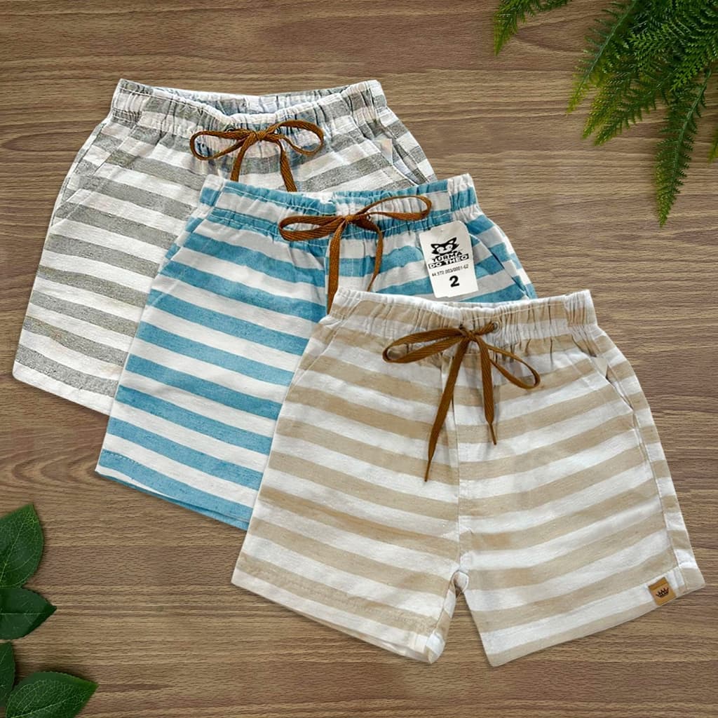 Bermuda Linho Infantil Juvenil Short Liso Listrado Moda Praia Fio Tinto