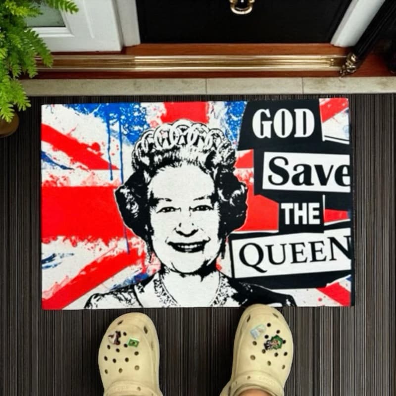 Tapete capacho para porta de entrada - God Save The Queen rainha Elizabeth
