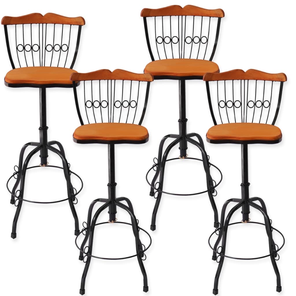 Combo 4 Banquetas 80 Cm Ferro Madeira Regulável Giratória