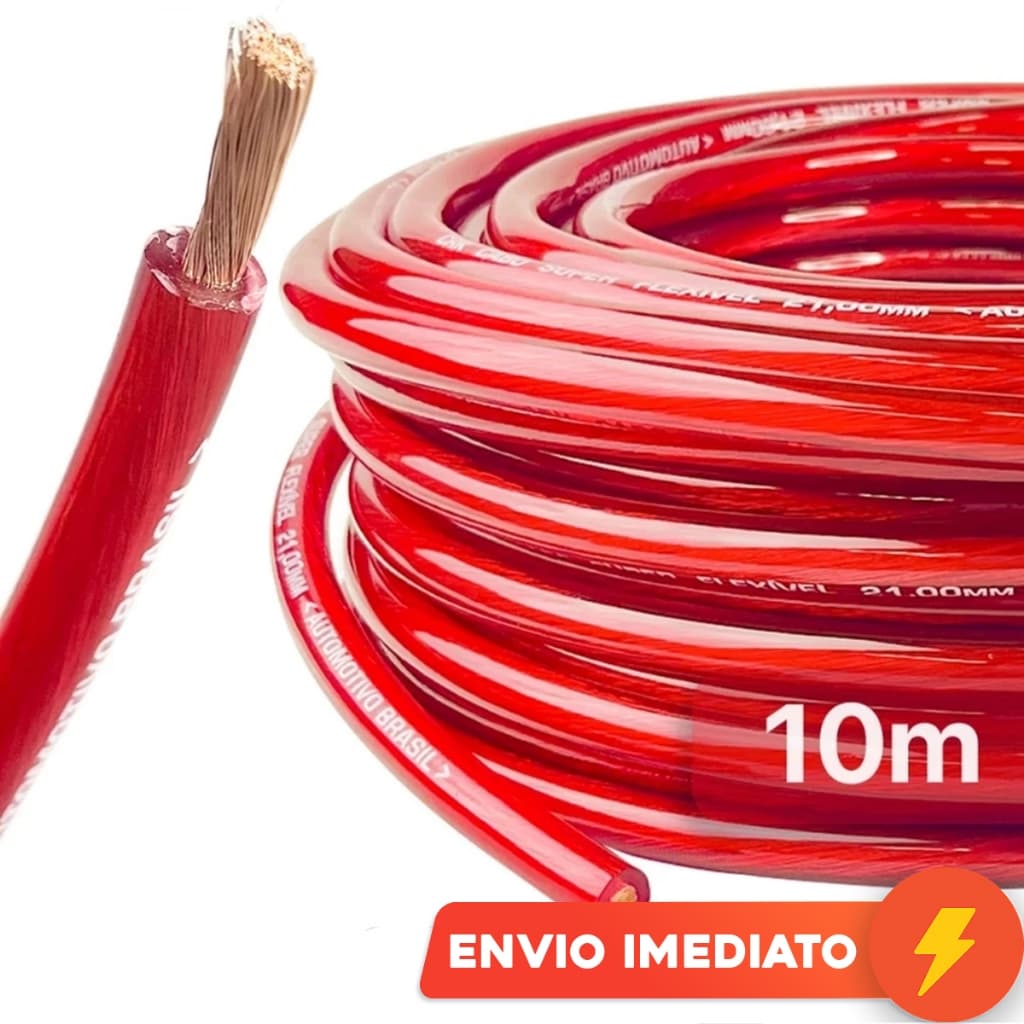 Cabo Bateria Som Automotivo 10 Metros Fio 16mm 9mm 6mm 4mm Vermelho Technoise CRK Puro Cobre Modulo Força Som Automotivo