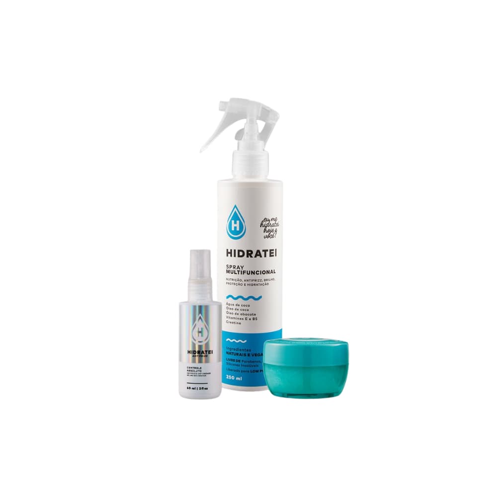 Kit Finalização Sem Frizz Hidratei: Leave-in + Sérum + Cera Antifrizz Controle Absoluto Brilho
