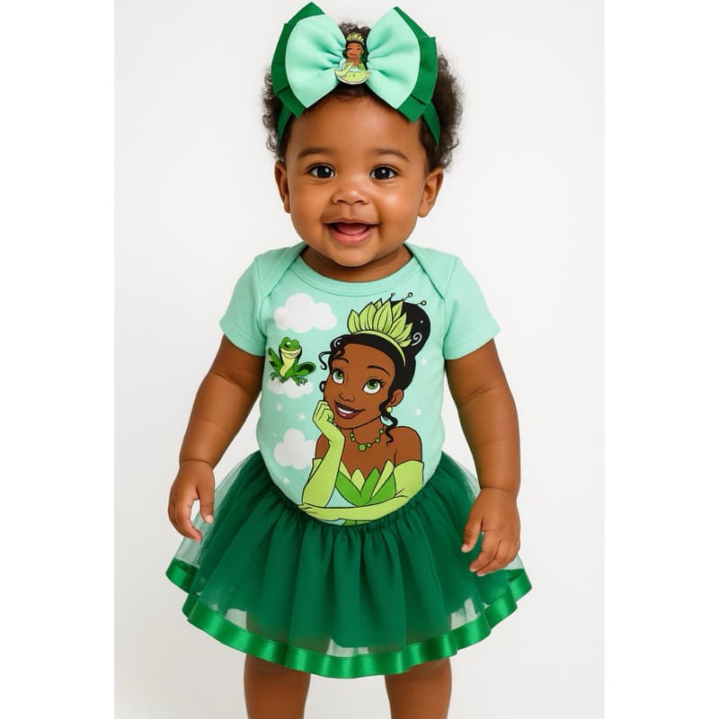 Kit Body da Tiana A Princesa e o Sapo c/ Tule e Laço.