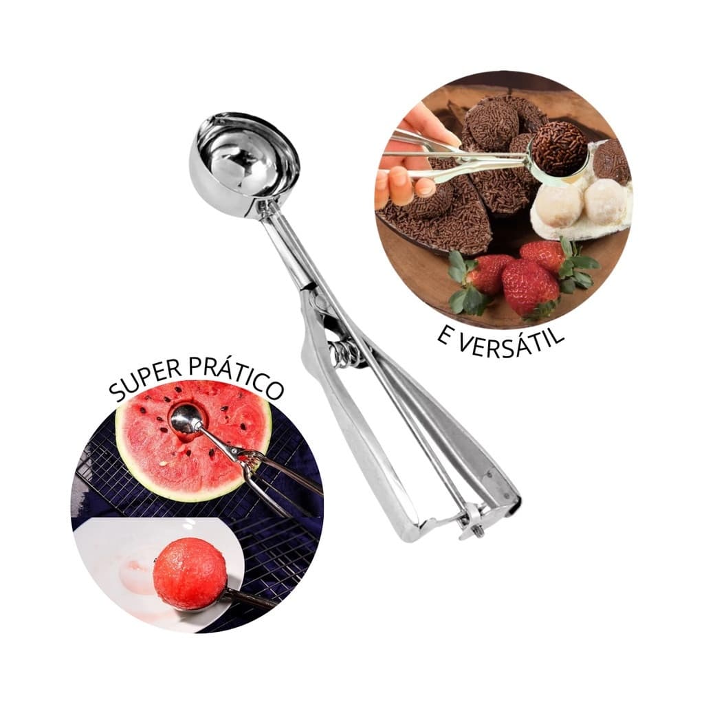 Colher Extratora Concha Pegador De Bola 3,5cm Sorvete Em Aço Inox Kehome