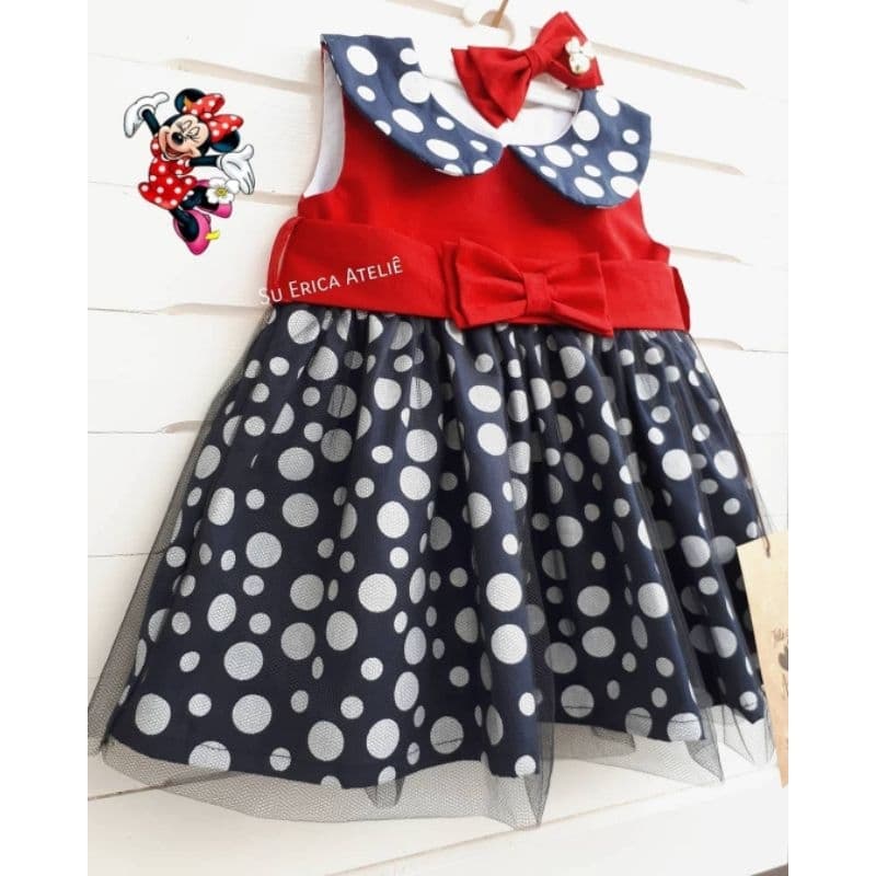 🌟 Vestido Festa Minnie Vermelha + laço minnie kit❤️– 12 Meses 🌟