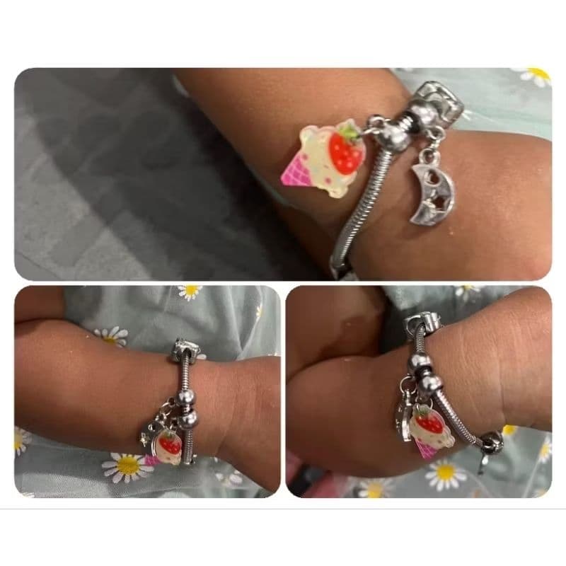 Pulseira Infantil Berloque Prateada – Colorida com Pingentes | Menina | Presente Fofo
