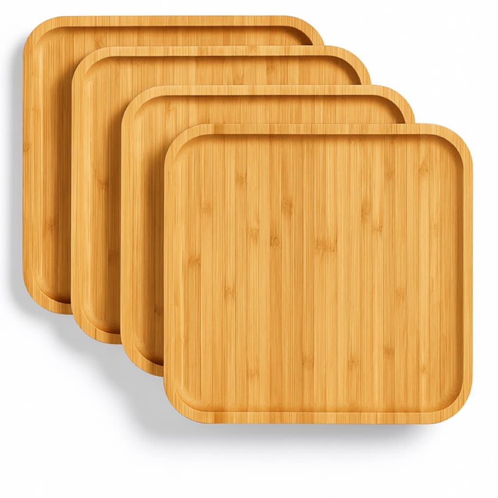 Kit 4 Bandejas Quadradas de Bambu 30cm Tuut | Petisqueira Multiuso para Servir Frios, Churrasco, Mesa Posta e Decoração.