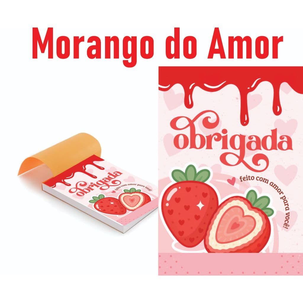 Kit 5 Blocos (500 Folhas) para Agradecimento / Obrigado pela Compra Morango do Amor