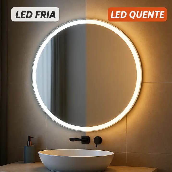Espelho Redondo De Led Vidro Premium Lapidado - Casa Parede Banheiro Luxo - Envio Imediato