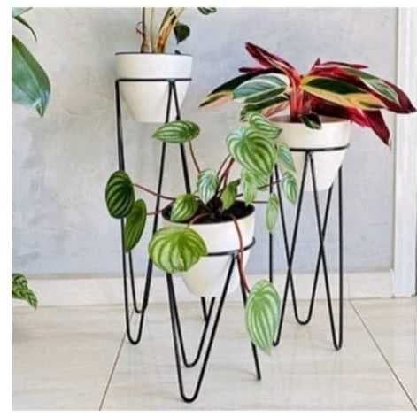 kit suporte tripé de chão para vaso jardinagem planta em ferro pmg sg 4mm sg 60,45,30 preto