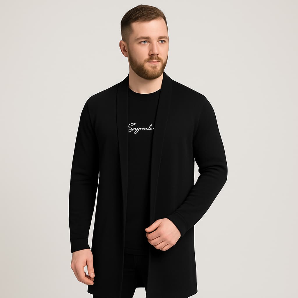 Cardigan Masculino Sobretudo Tecido Moletom Manga Longa Casaco kimono Premium