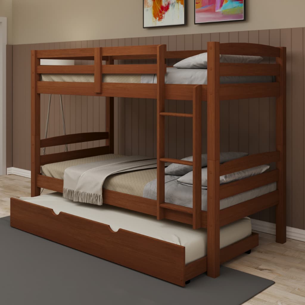 Treliche Solteiro com Cama Auxiliar com Grade de Proteção e Escada Resistente de Madeira Maciça
