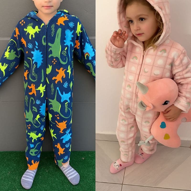 macacão de fleece pijama peluciado para o inverno para meninas e meninos tamanhos do 1 ao 10