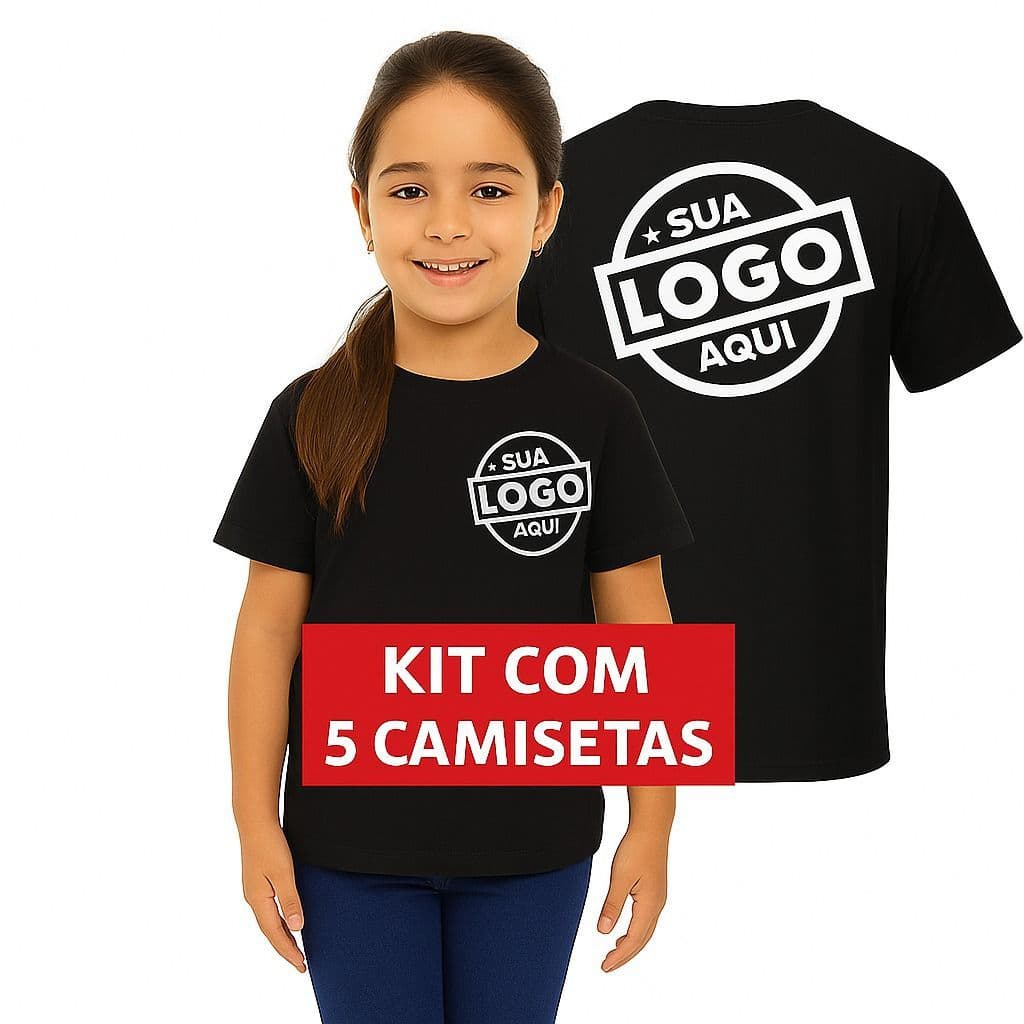 KIT 5 Camisetas INFANTIL Personalizadas com Sua Logo ou Estampa Preferida - 100% Algodão
