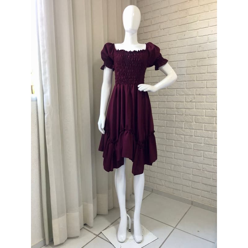 Vestido Midi com Lastex – Marsala Elegante
