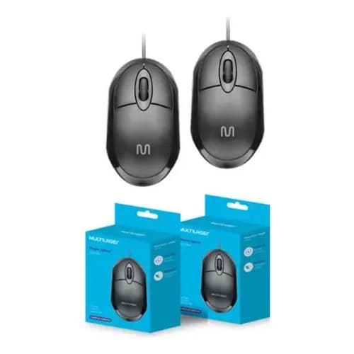 Kit 02 Mouse Óptico Simples Básico Multilaser Com Fio