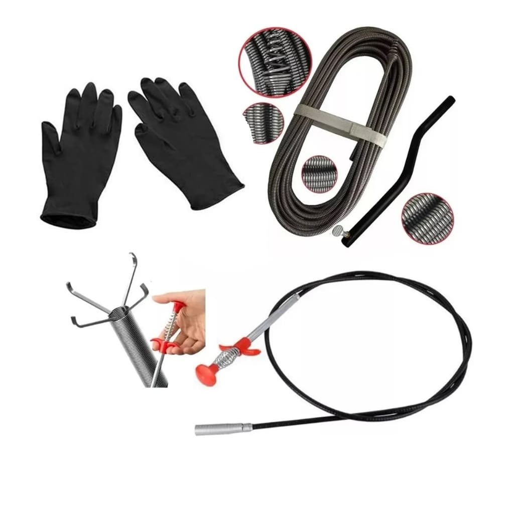 Kit Desentupidor Tufão Pias Ralos 5 M e de 90 cm + Luva Brinde