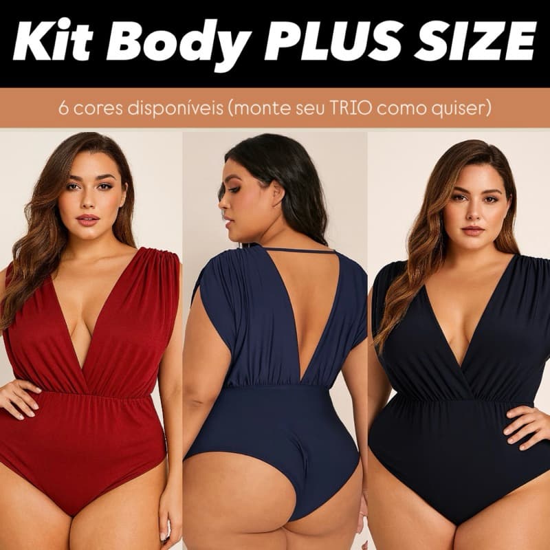 TRIO body PLUS SIZE feminino decote balada collant blogueira elegante curve gringa verão praia kit