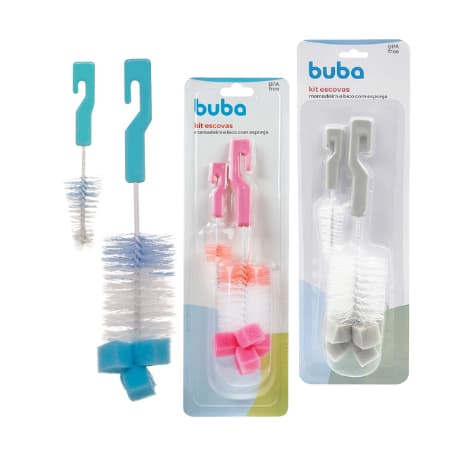 Kit de Limpeza Escova de Mamadeira e Bico com Esponja Buba - Envio Rápido Produto Original