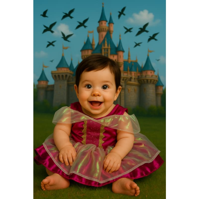 BODY FANTASIA TEMATICO  INFANTIL BEBÊ LUXO PRINCESA AURORA MENINAS MESVERÁRIOS FESTAS CARNAVAL