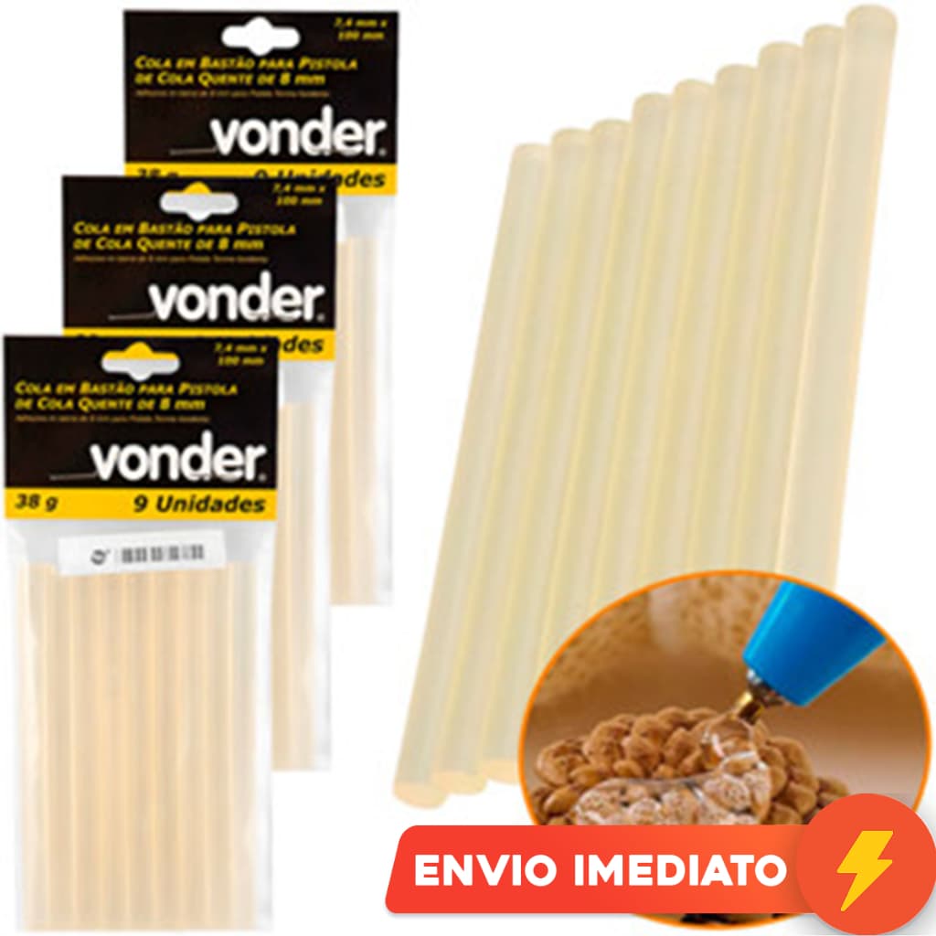 3 Pacotes Bastão Cola Quente Final Refil 8mm 27 Und. Vonder